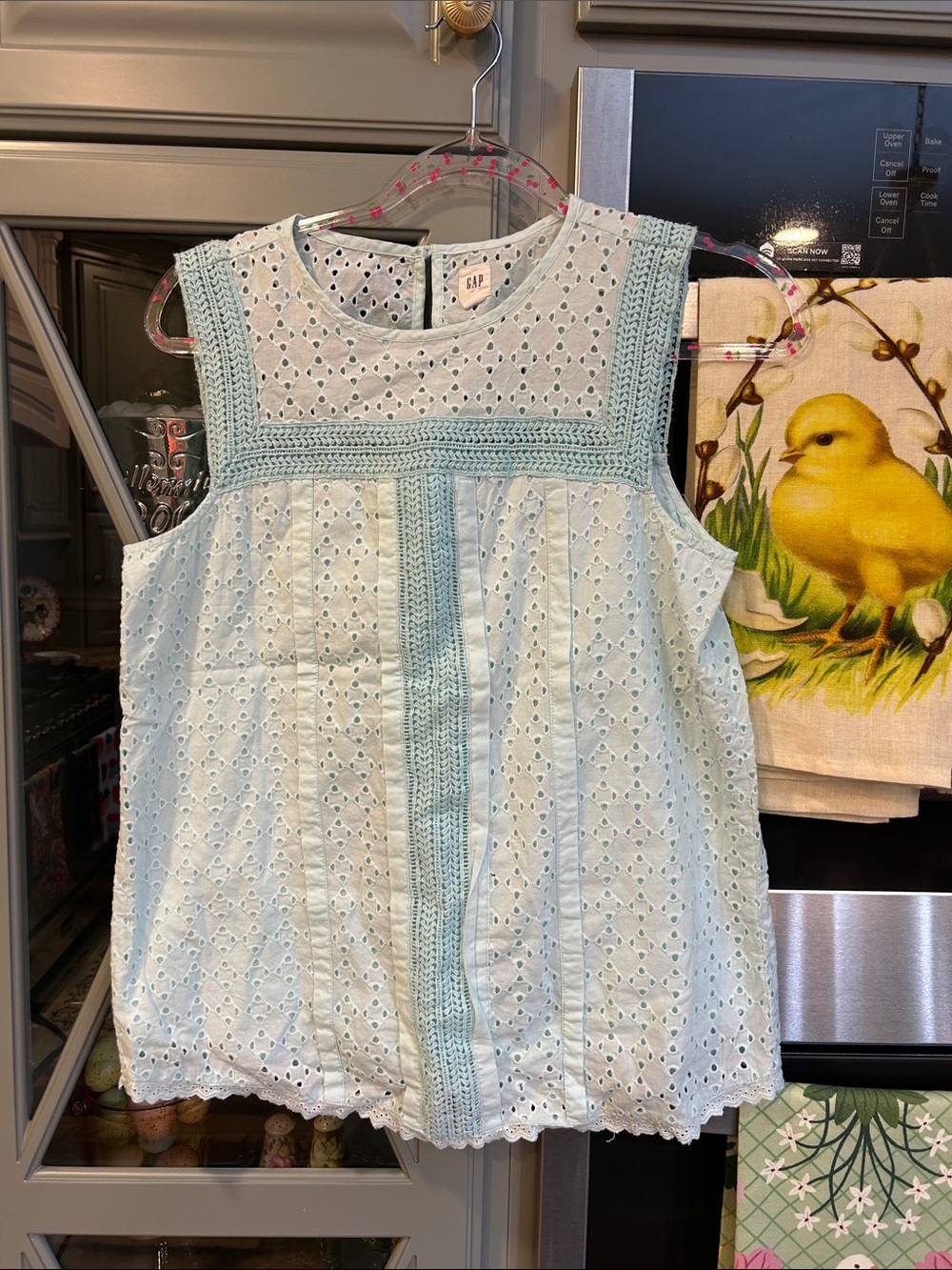 GAP Pale Blue Eyelet Crochet-Trim Tank Top